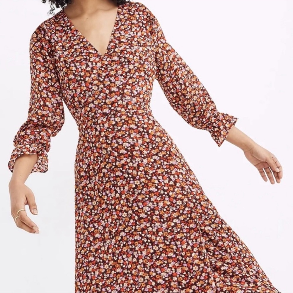 Maxwell Floral Print Clip Dot Long Sleeve Midi Dress Size 0